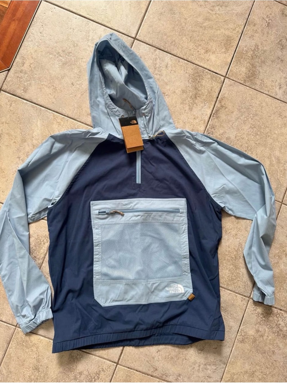 North Face Navy & Light Blue Hooded Pullover Anorak Windbreaker Jacket